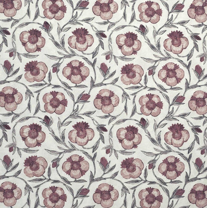 Floral fabric muted red and gray-toned vintage design ideal for living room drapery and decorative textile