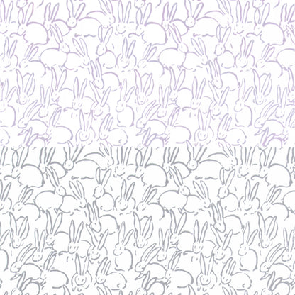 a repeating pattern of stylized rabbits in shades of purple and white.