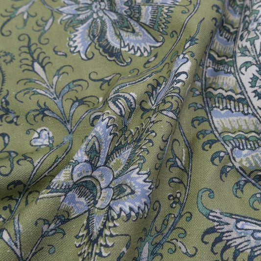 Green Botanical Paisley Fabric Tree Of Life Design