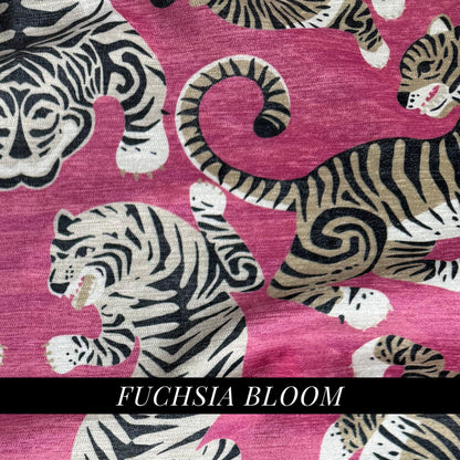 pink High-End Luxury Chenille Fabric Majestic Tiger Print Large Scale Wild Feline Patterned Exotic Upholstery Designer Textile