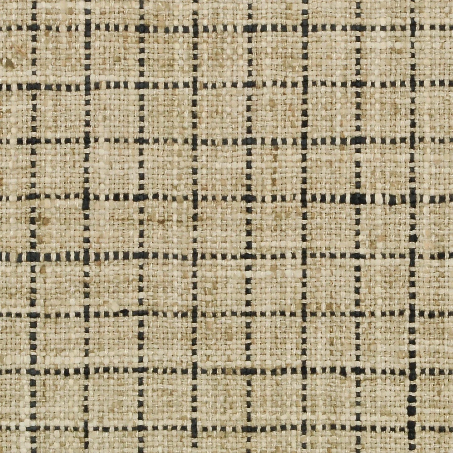 Neutral Beige Windowpane Upholstery Fabric – Minimalist Checkered Taupe Textile by the Yard
