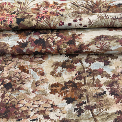 Scenic fabric for drapery warm rose palette