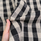 Close up Checkered Onyx Linen Cloth Dark Plaid Table Cover Large Scale Gingham Pattern Decor Textile Dark Moody Style Black Check Fabric Tablecloth