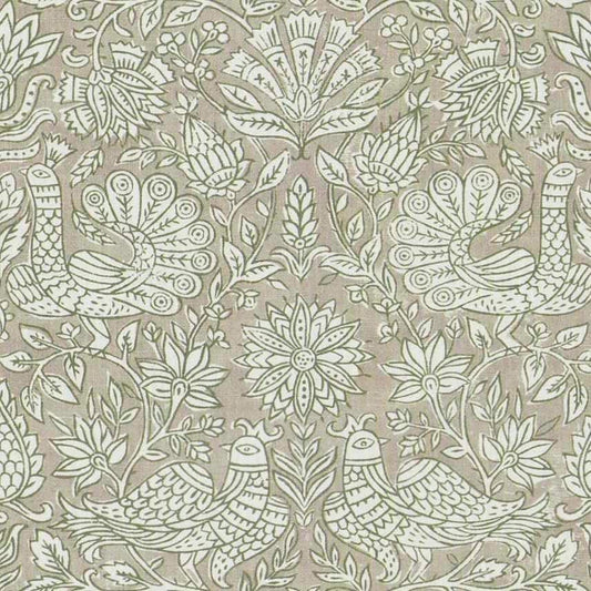 Folk Art Fabric Bohemian Decor Peacock Pattern Scandinavian Design Cotton Blend Upholstery Drapery Pillow Material Floral Artisan Textile Farmhouse Nature Inspired DIY Sewing
