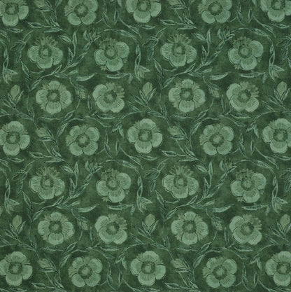 Green Tone on Tone Print Fabric Cypress Monochromatic Floral Pattern Wintergreen Flower Vine Textile Material Artisanal Modern Accent Pillow