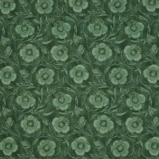Green Tone on Tone Print Fabric Cypress Monochromatic Floral Pattern Wintergreen Flower Vine Textile Material Artisanal Modern Accent Pillow