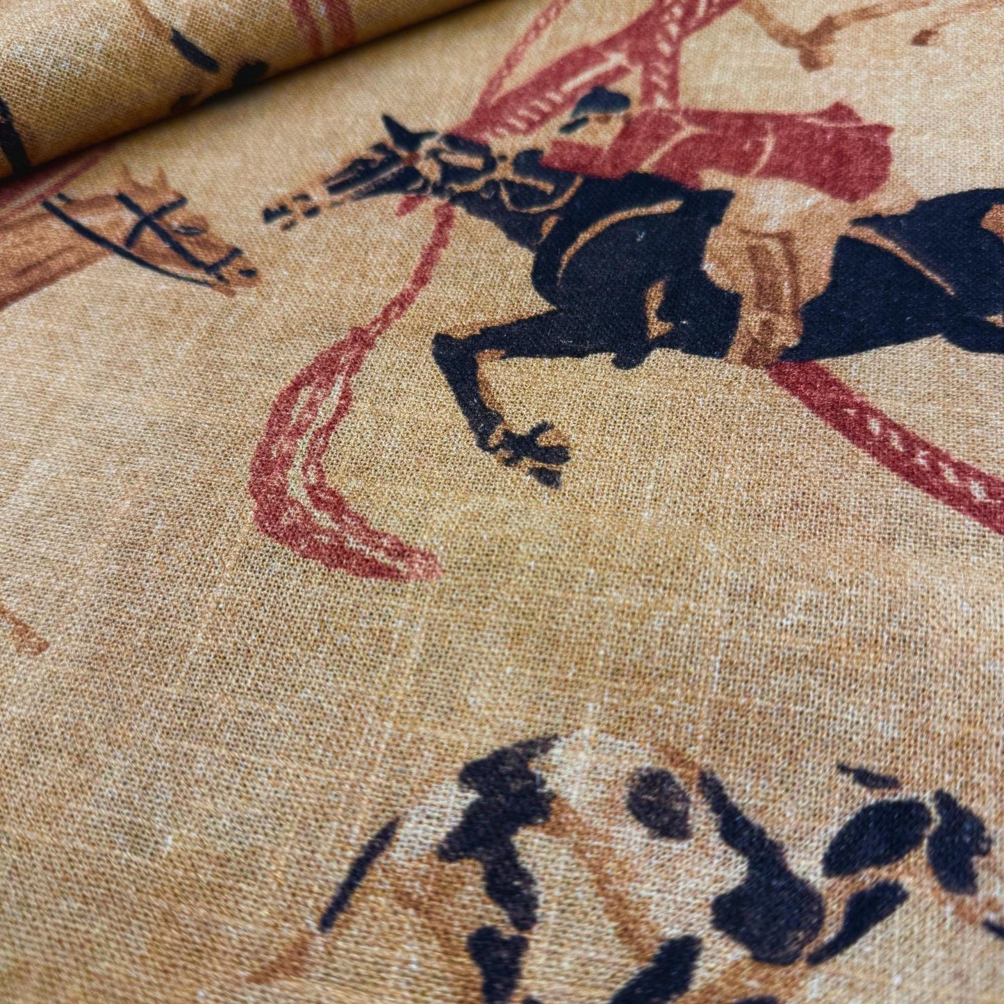 Equestrian Style Horse Print Fabric Yardage Red
