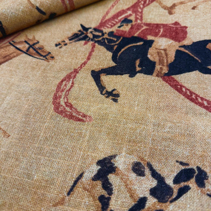 Equestrian Style Horse Print Fabric Yardage Red