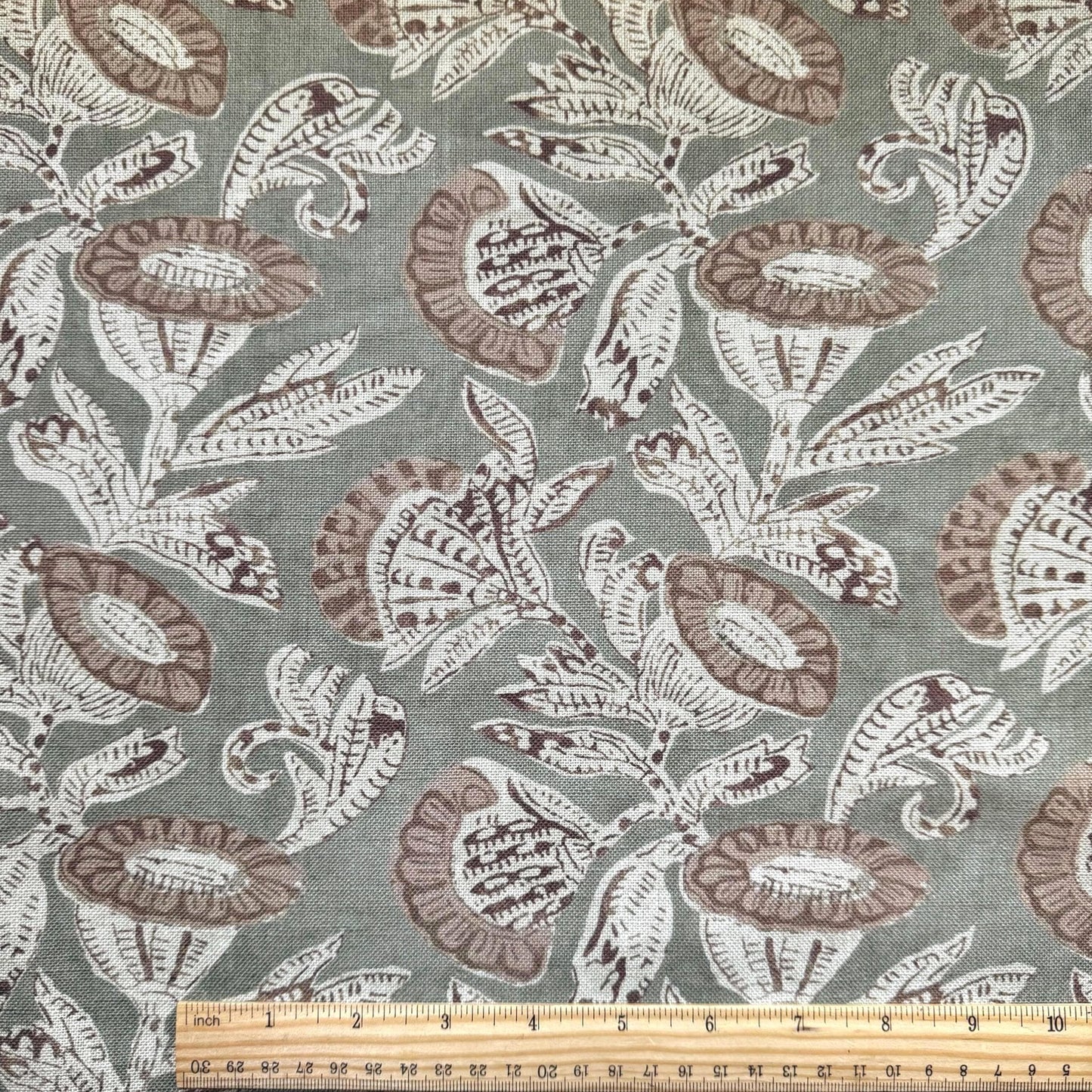 Sage Green Floral Cotton Fabric – Botanical Print Fabric by the Yard