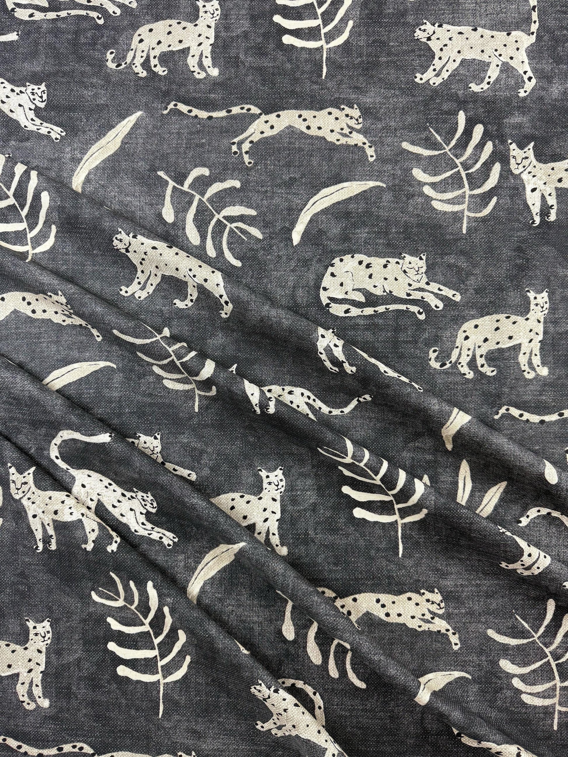 DIY Project Quilting Maximalist Charcoal Jungle Wildlife Upholstery Material