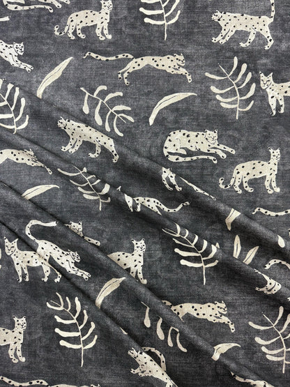 DIY Project Quilting Maximalist Charcoal Jungle Wildlife Upholstery Material
