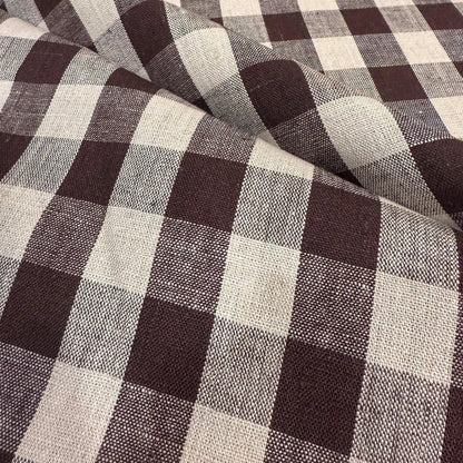 Tess Brown Check Linen Fabric- Rustic Tablecloth & Seasonal Decor
