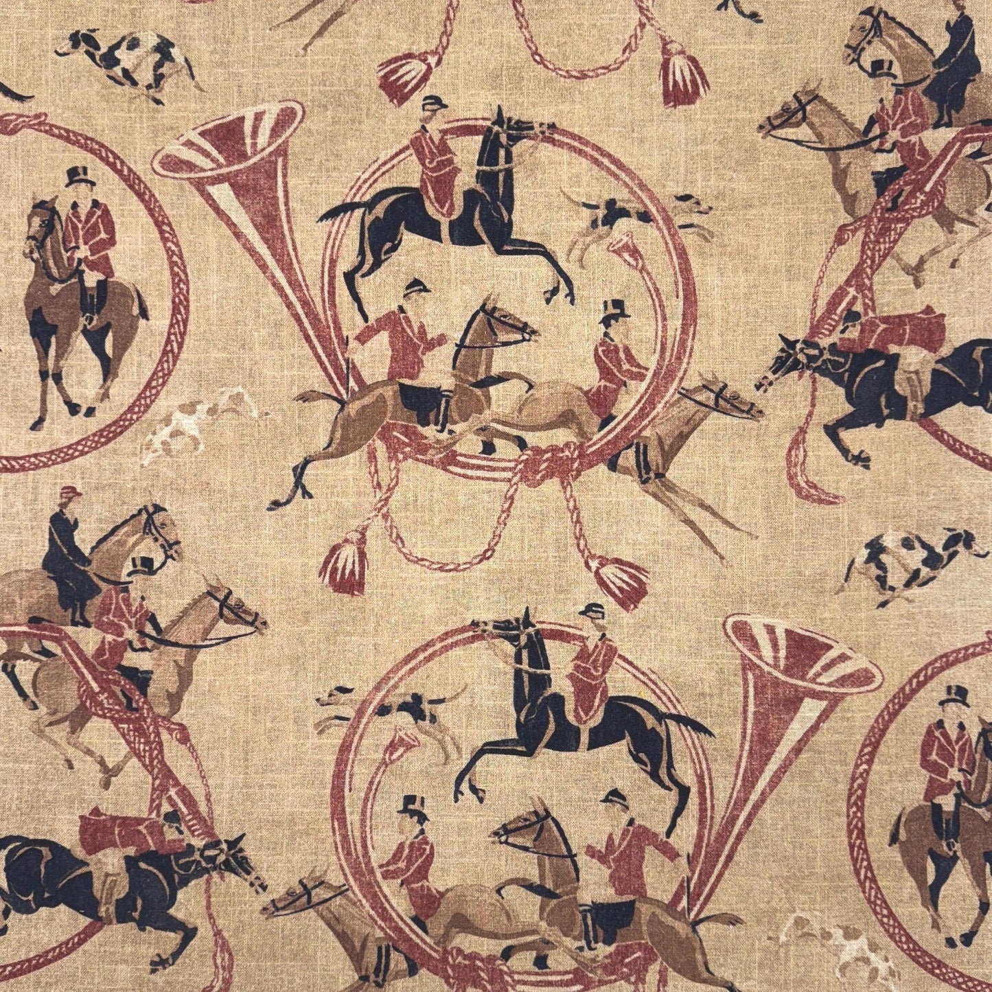 Equestrian Style Horse Print Fabric Yardage Red