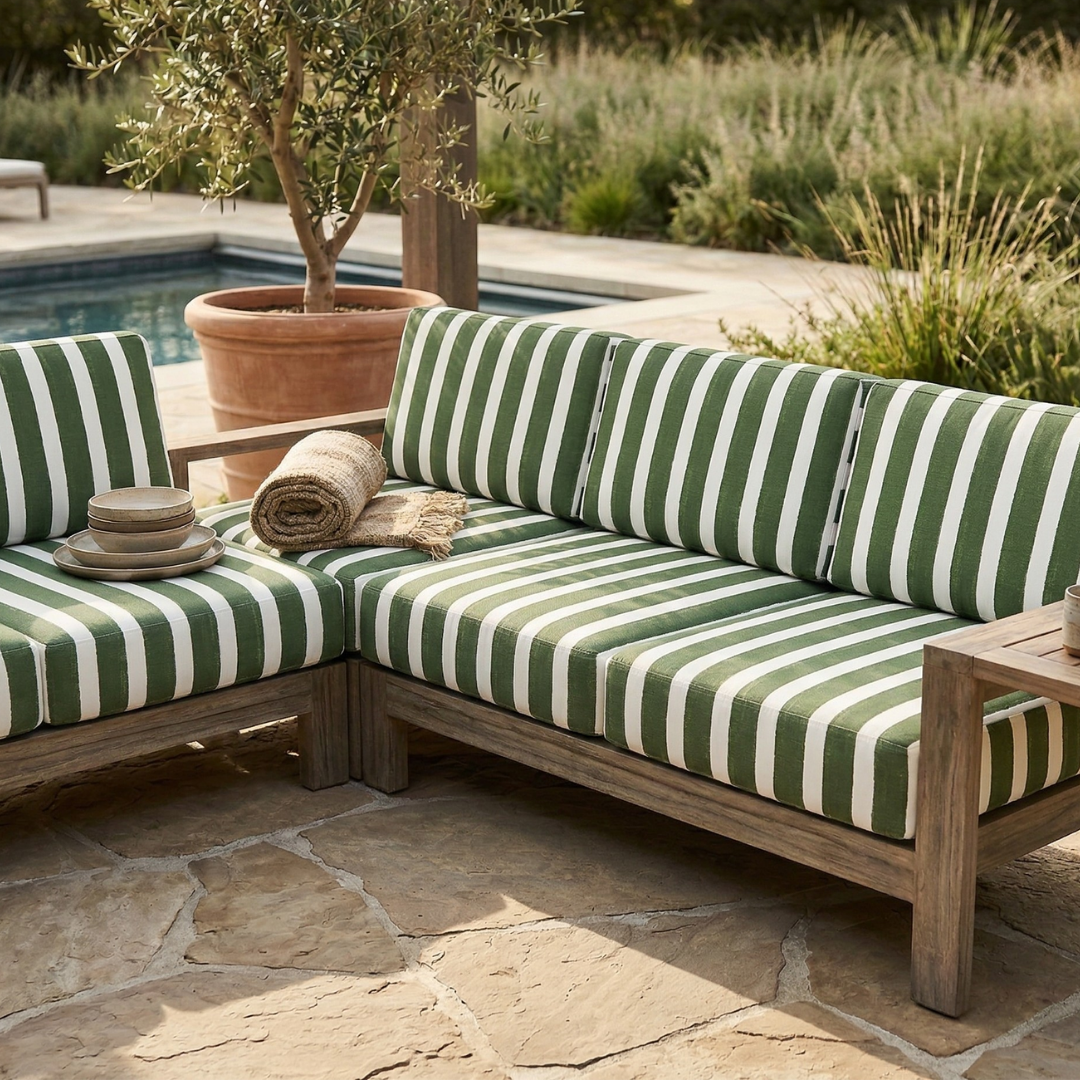 Green Stripe Outdoor Fabric by the Yard | Weather Resistant Upholstery