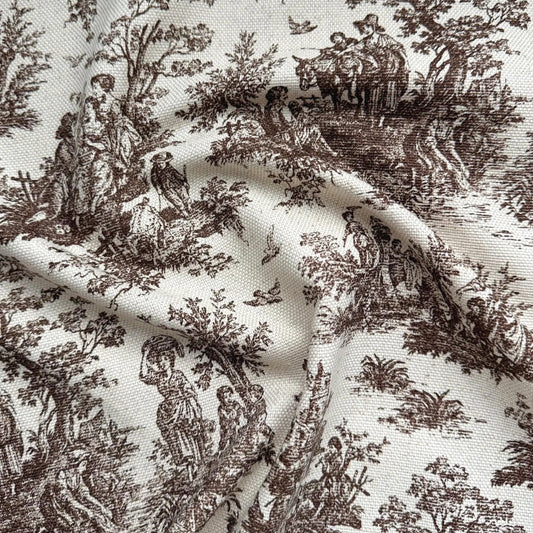 Brown Toile Cotton Fabric – French Country Scenic Print by the Yard