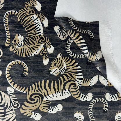 Gray Tiger Print Chenille Upholstery Fabric- Bold Animal Print for Home Decor