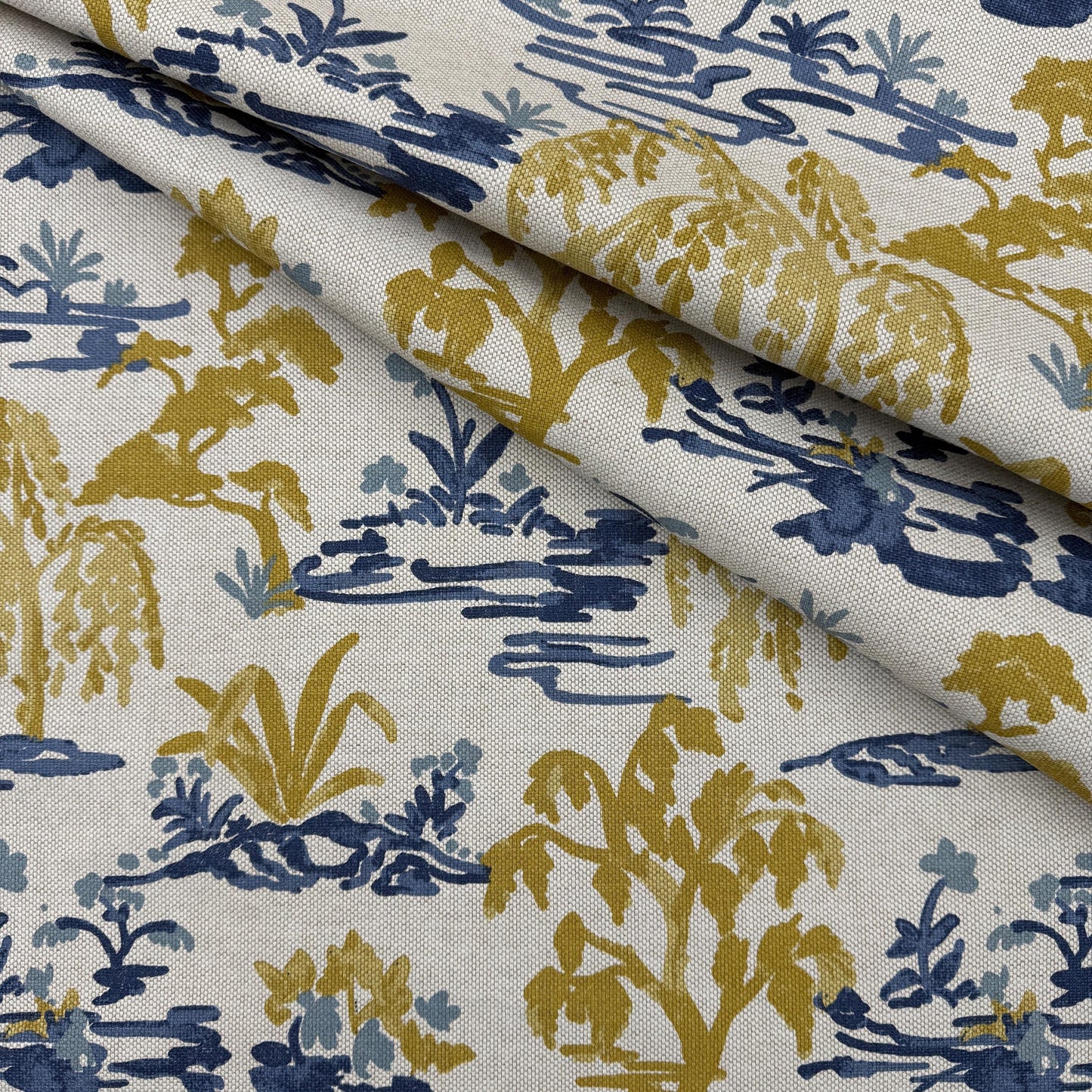 Yellow Blue Botanical Patterned Fabric for Shower Curtain Drapery Accent Upholstery Textile by the Yard Botany English Country Home Decor