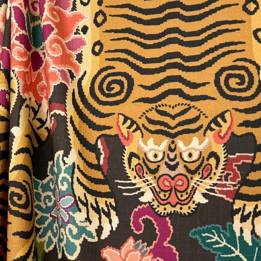 Tiger Print Fabric Chinoiserie Textile Yardage