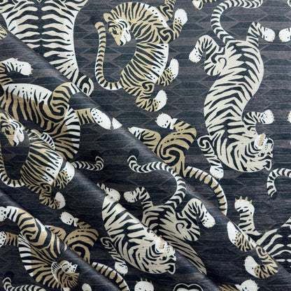 Gray Tiger Print Chenille Upholstery Fabric- Bold Animal Print for Home Decor