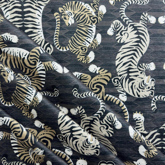 Gray Tiger Print Chenille Upholstery Fabric- Bold Animal Print for Home Decor