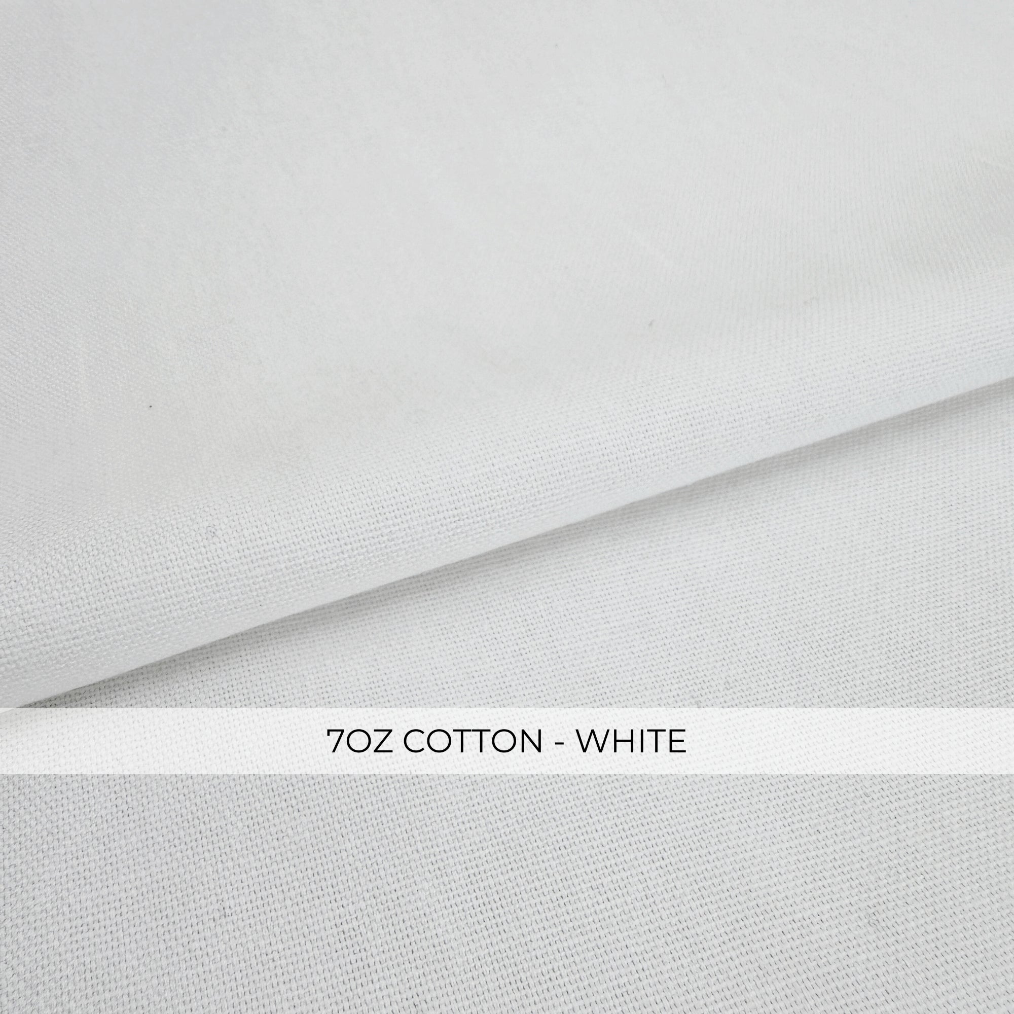 The image is a close-up of a white fabric, possibly cotton, with a label indicating the weight and color.