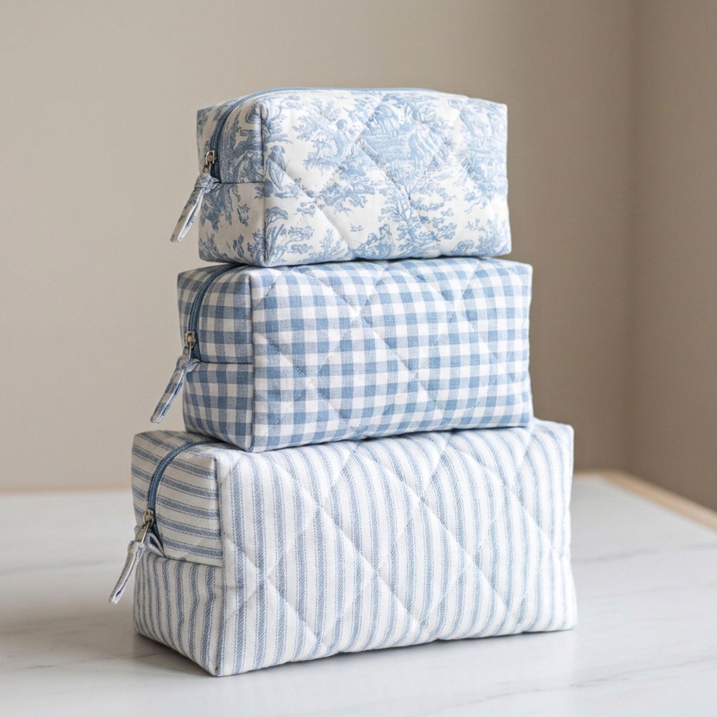 Powder Blue Toile Gingham Stripe and Leopard