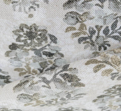 Cotton Yardage for Sewing Stone Neutral Floral Fabric Grey Modern Blockprint, Artistic Textile Design Quality Cotton Canvas