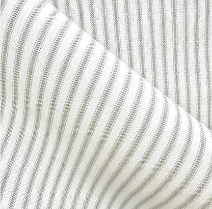 Oatmeal ticking stripe fabric in greige cotton narrow stripe farmhouse upholstery textile
