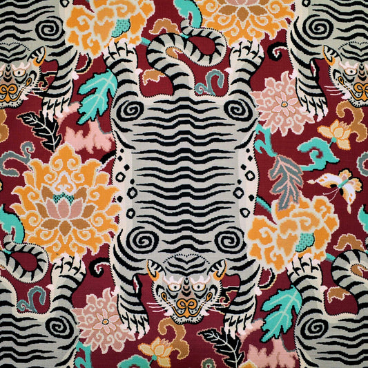 Red Tiger Print Fabric by the Yard