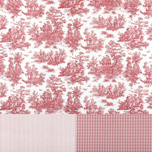 Red Toile Fabric Gingham and Ticking Stripe Coordinating