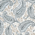 a repeating pattern of paisley-like designs in shades of gray and beige, creating a visually striking and intricate design.