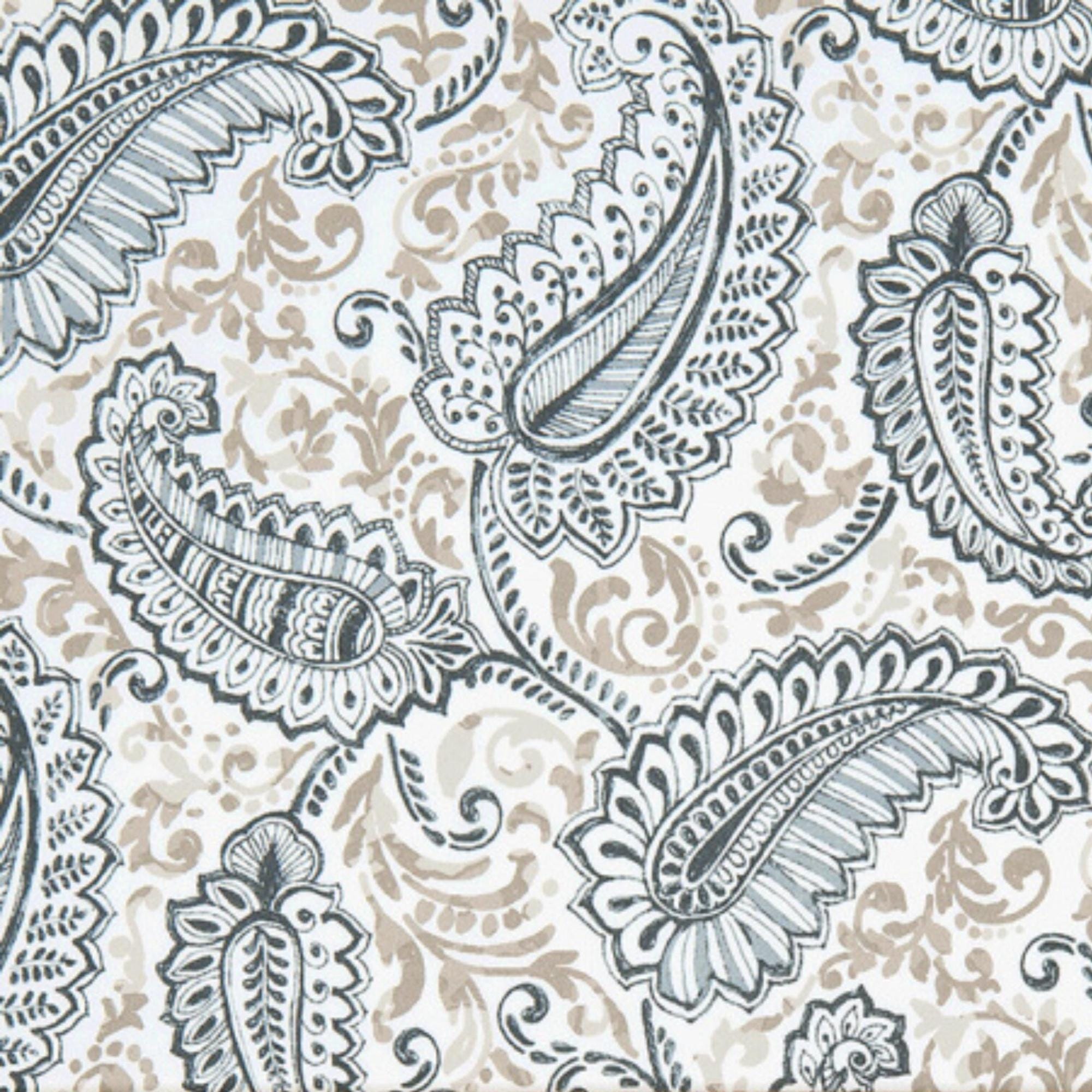 a repeating pattern of paisley-like designs in shades of gray and beige, creating a visually striking and intricate design.
