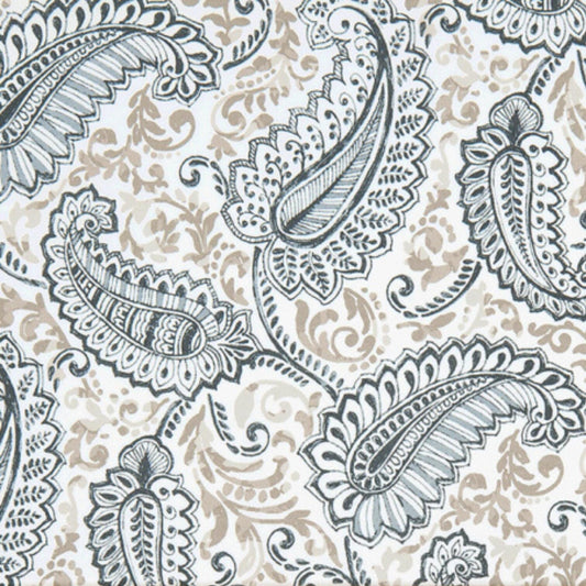 a repeating pattern of paisley-like designs in shades of gray and beige, creating a visually striking and intricate design.