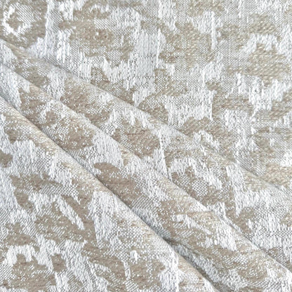 Lunara Oat Beige Woven Floral Damask Fabric- Luxury Upholstery & Table Linen