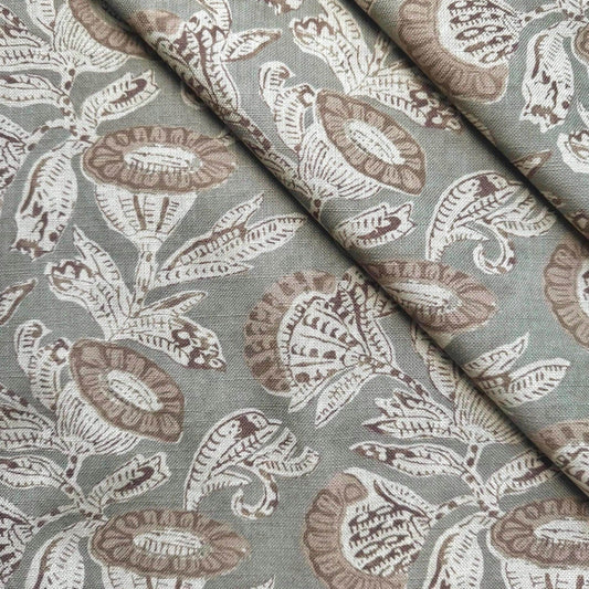Sage Green Floral Cotton Fabric – Botanical Print Fabric by the Yard