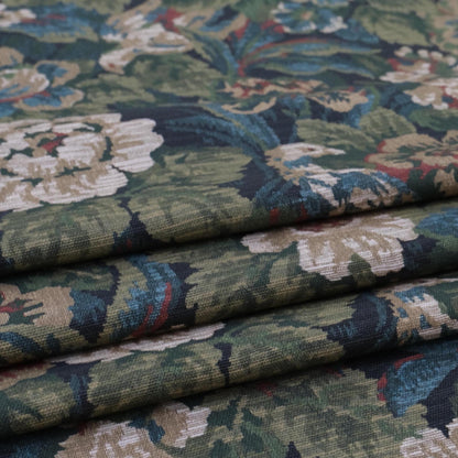 Forest Green Floral Print Upholstery Fabric