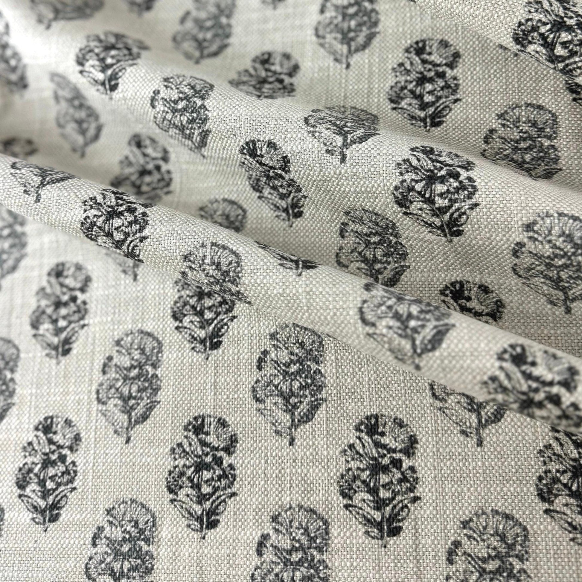Black Floral Pattern Yardage Basketweave Texture