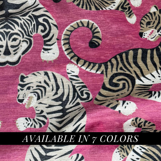 Pink Chenille Fabric with Tiger Print- Upholstery & Custom Pillows