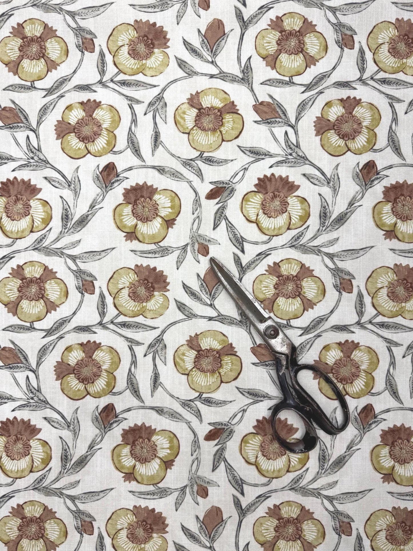 Aveline Turmeric Rust Yellow Floral Print Fabric- Designer Window Drapery & Upholstery