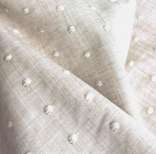Pique Linen Cream Fabric with Vertical Dot Embroidery- Neutral Home Decor