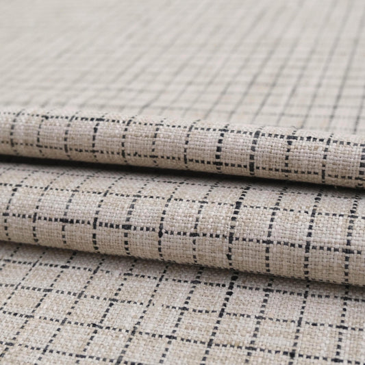 Beige Windowpane Fabric by the Yard Small Scale