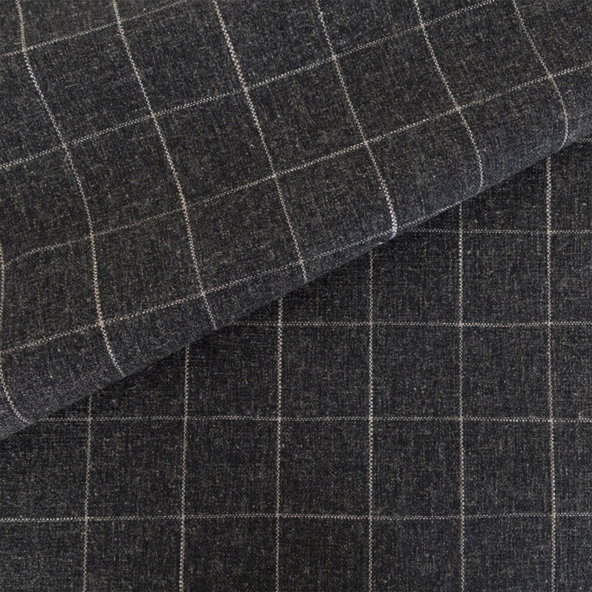 Windowpane Charcoal Checkered Grid Wool Like Material