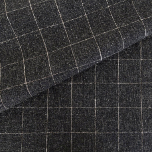 Windowpane Charcoal Checkered Grid Wool Like Material