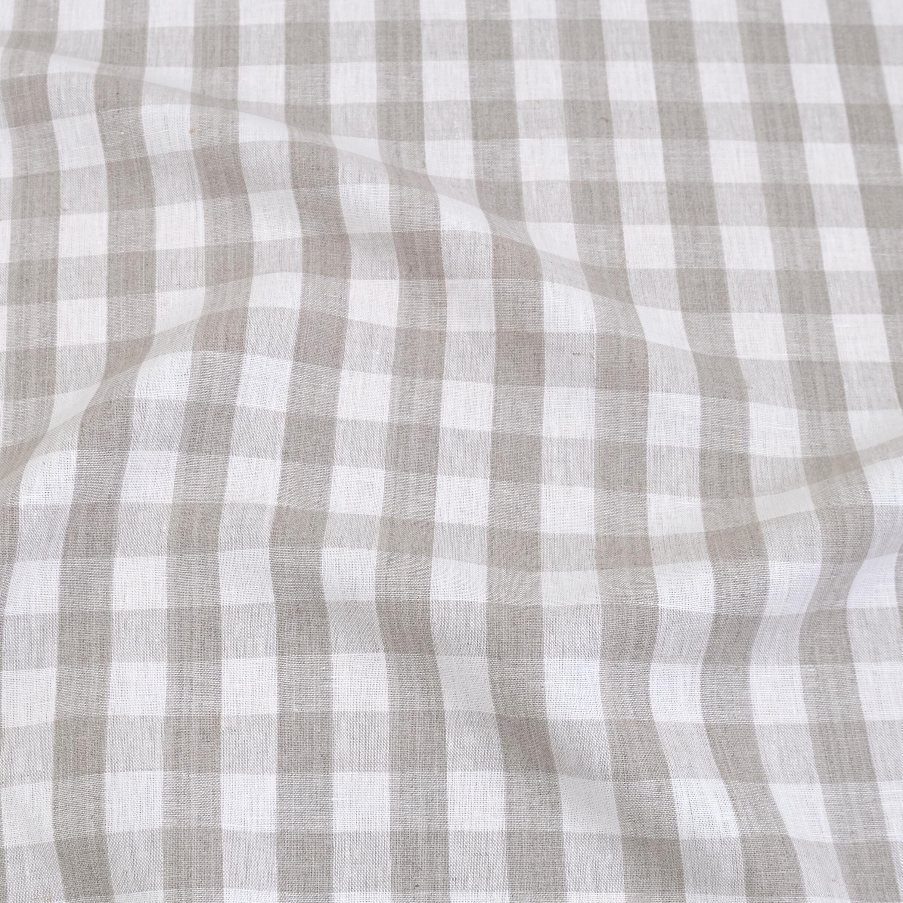 Taupe Checkered Linen Fabric by the Yard Neutral Gingham Drapery Fabric for Curtains Table Linens Farmhouse Decor Cottagecore Sewing DIY