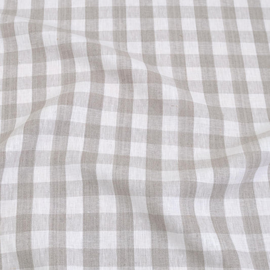 Taupe Checkered Linen Fabric by the Yard Neutral Gingham Drapery Fabric for Curtains Table Linens Farmhouse Decor Cottagecore Sewing DIY