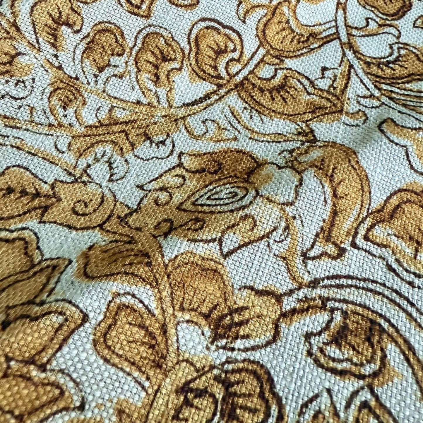 Vintage Style Upholstery Material French Country Drapery Fabric Cream Background Cafe Curtain Gift for Her Amber Brown
