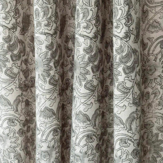 Gray Botanical Floral Fabric – Linen Cotton Blend for Drapery & Upholstery