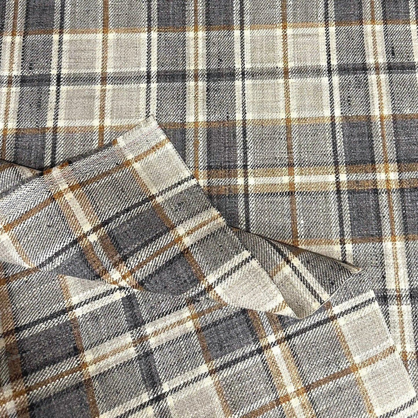 Archie Charcoal & Gold Tartan Plaid Fabric – 100% Recycled Polyester by the Yard for Upholstery, Pillows & Farmhouse Decor