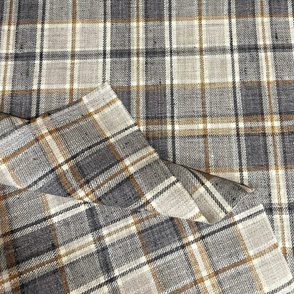Archie Charcoal & Gold Tartan Plaid Fabric – 100% Recycled Polyester by the Yard for Upholstery, Pillows & Farmhouse Decor