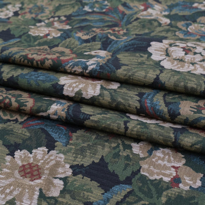 Forest Green Floral Print Upholstery Fabric